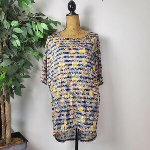 Lularoe Irma Blouse Blue Yellow Paisley Floral Medium